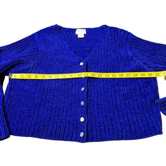 Moda Int'l Women's Blue Button Front Cropped Ribbed Cardigan Sweater Large - Picture 4 of 8